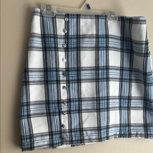 Blue Plaid Button-Front Skirt